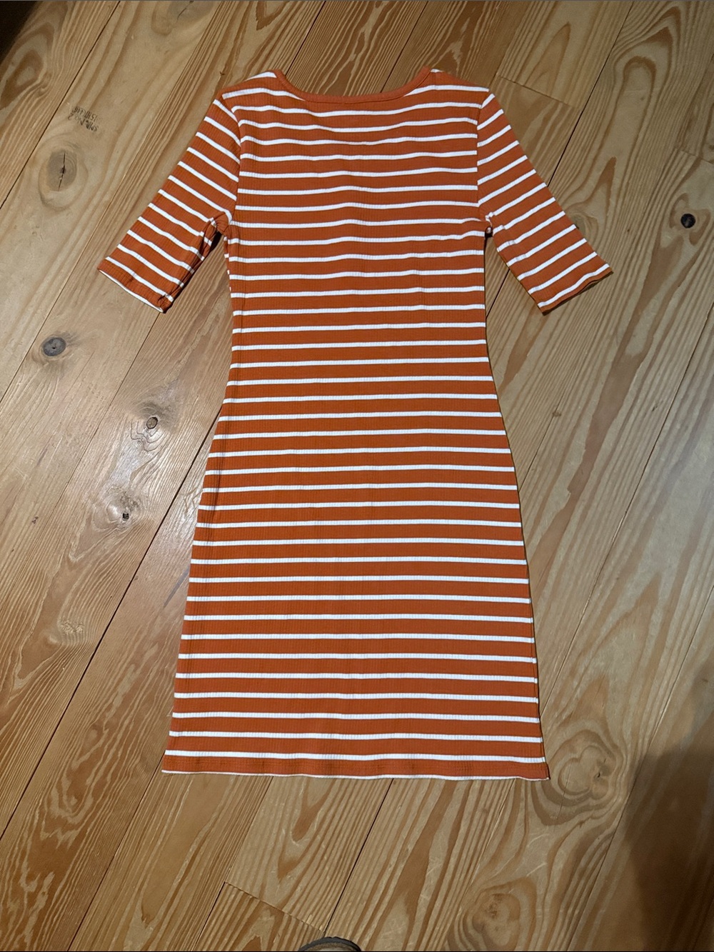 a.n.a Orange & White Striped Rib Knit Midi Dress - Picture 4 of 4